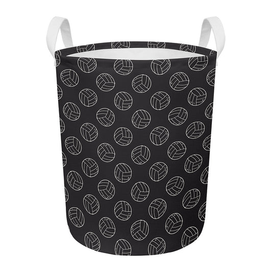 Black And White Volleyball Pattern Print Round Laundry Basket