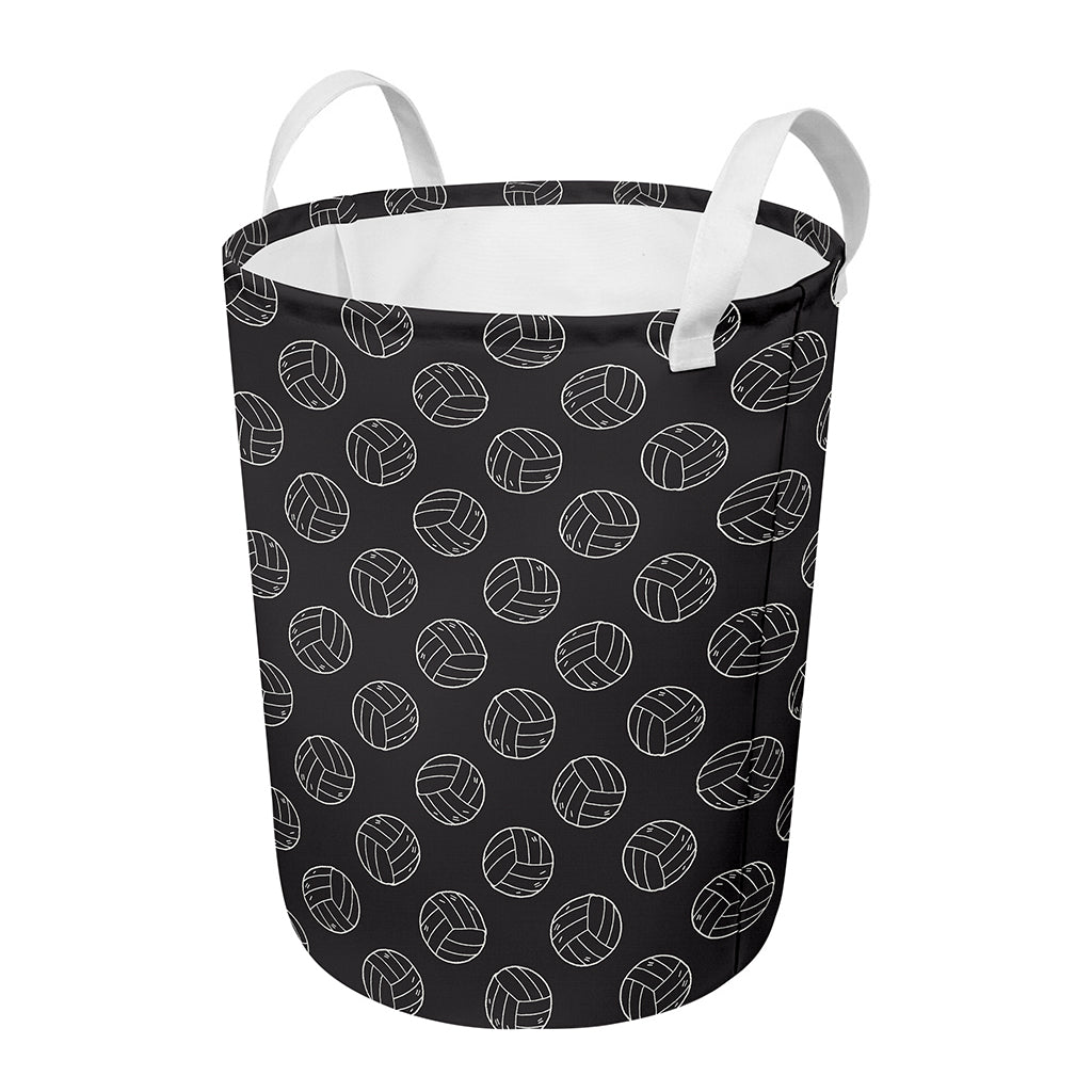 Black And White Volleyball Pattern Print Round Laundry Basket