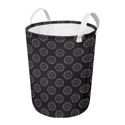 Black And White Volleyball Pattern Print Round Laundry Basket