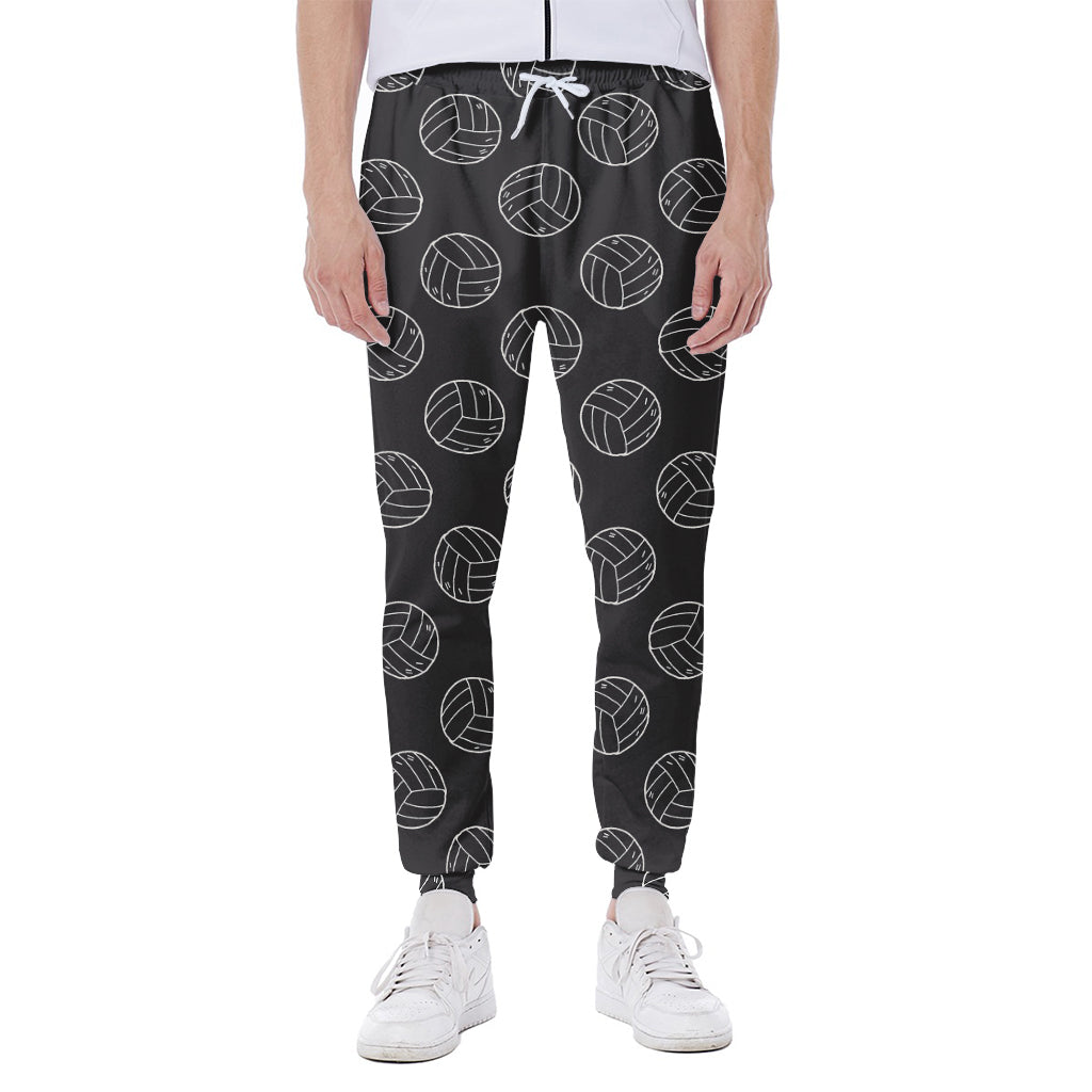 Black And White Volleyball Pattern Print Scuba Joggers