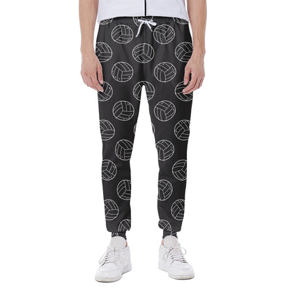 Black And White Volleyball Pattern Print Scuba Joggers
