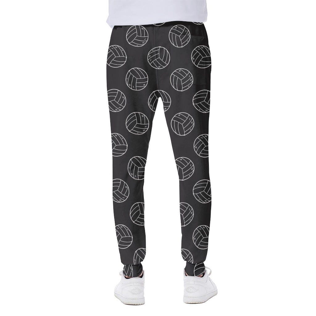 Black And White Volleyball Pattern Print Scuba Joggers