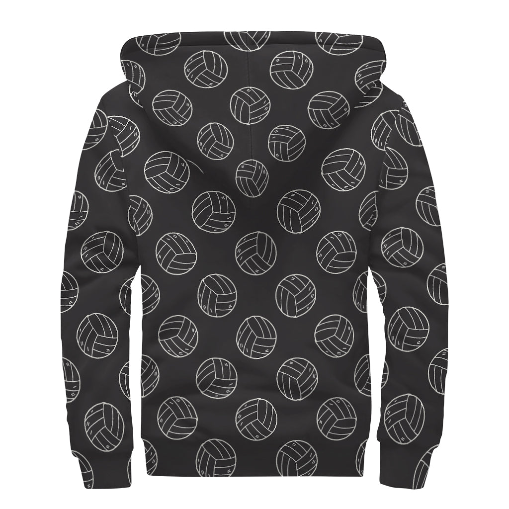 Black And White Volleyball Pattern Print Sherpa Lined Zip Up Hoodie