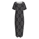Black And White Volleyball Pattern Print Short Sleeve Long Nightdress