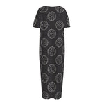 Black And White Volleyball Pattern Print Short Sleeve Long Nightdress