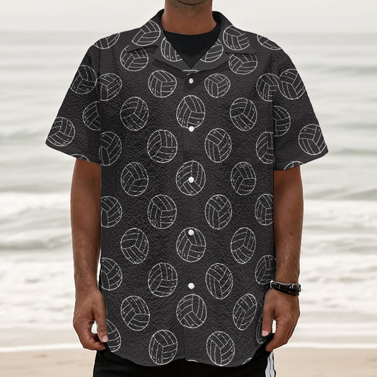 Black And White Volleyball Pattern Print Textured Short Sleeve Shirt
