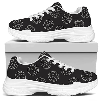 Black And White Volleyball Pattern Print White Chunky Shoes
