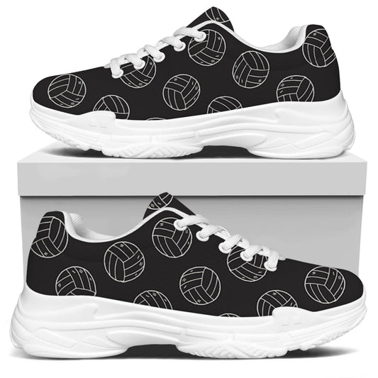 Black And White Volleyball Pattern Print White Chunky Shoes