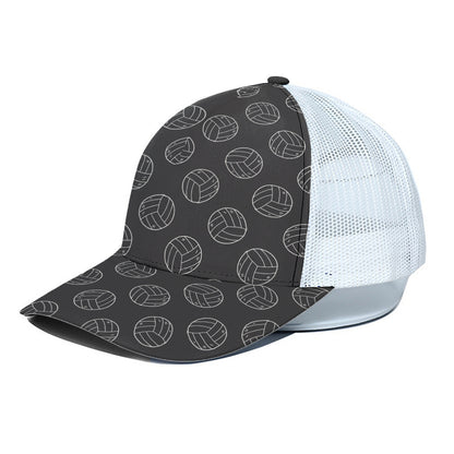Black And White Volleyball Pattern Print White Mesh Trucker Cap