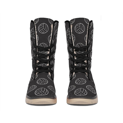 Black And White Volleyball Pattern Print Winter Boots
