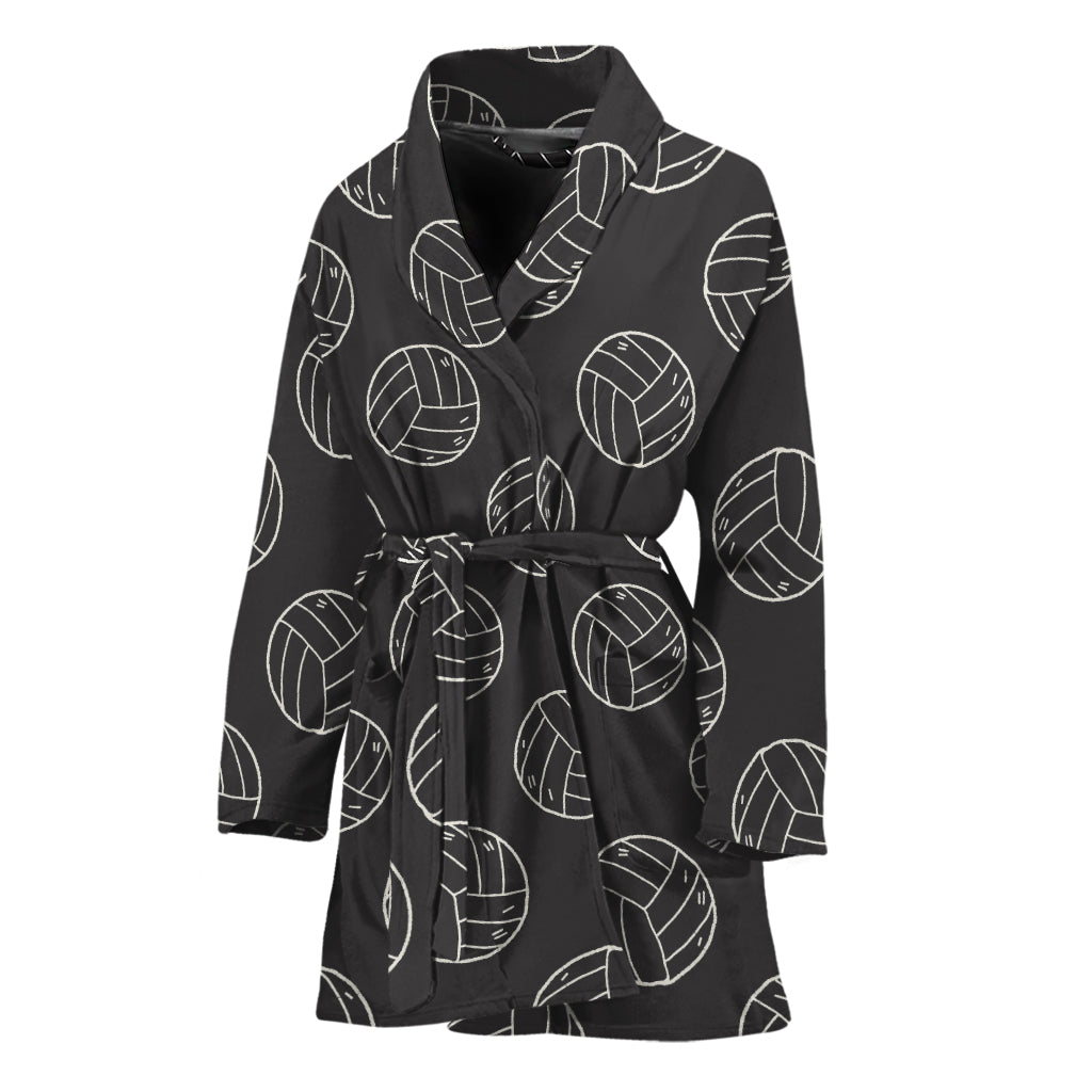 Black And White Volleyball Pattern Print Women's Bathrobe