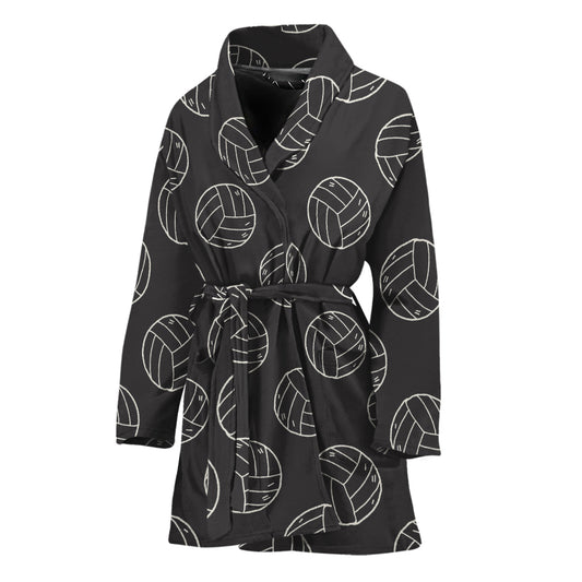 Black And White Volleyball Pattern Print Women's Bathrobe