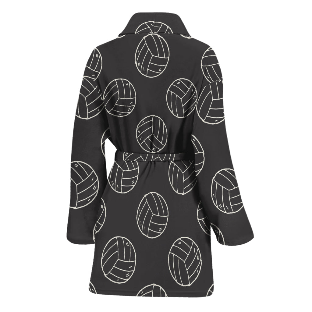 Black And White Volleyball Pattern Print Women's Bathrobe
