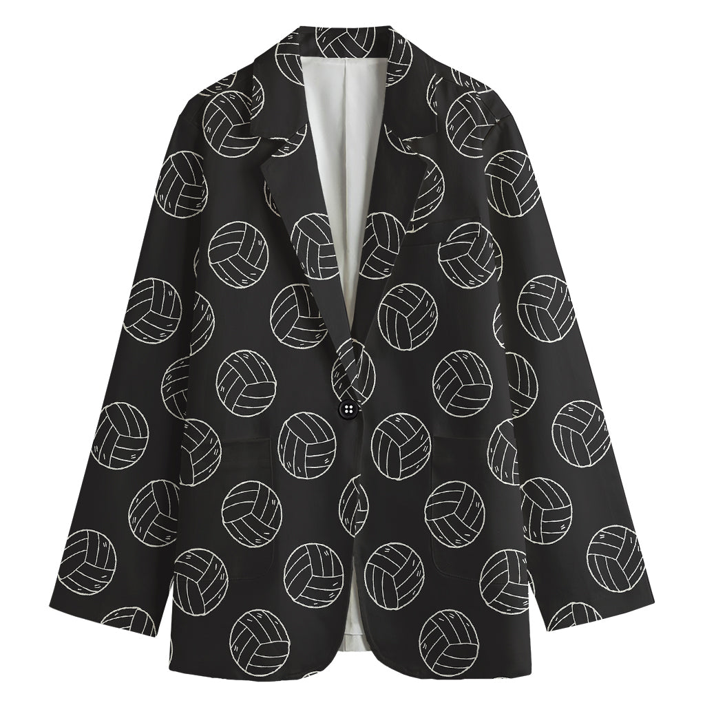 Black And White Volleyball Pattern Print Women's Cotton Blazer