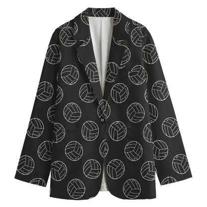 Black And White Volleyball Pattern Print Women's Cotton Blazer
