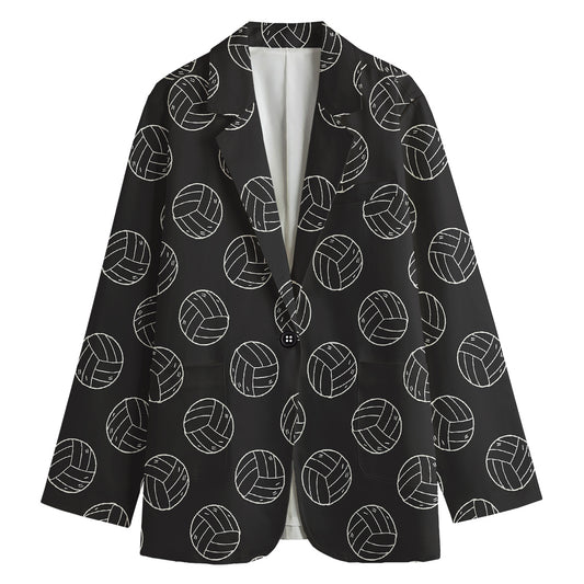Black And White Volleyball Pattern Print Women's Cotton Blazer