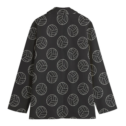 Black And White Volleyball Pattern Print Women's Cotton Blazer