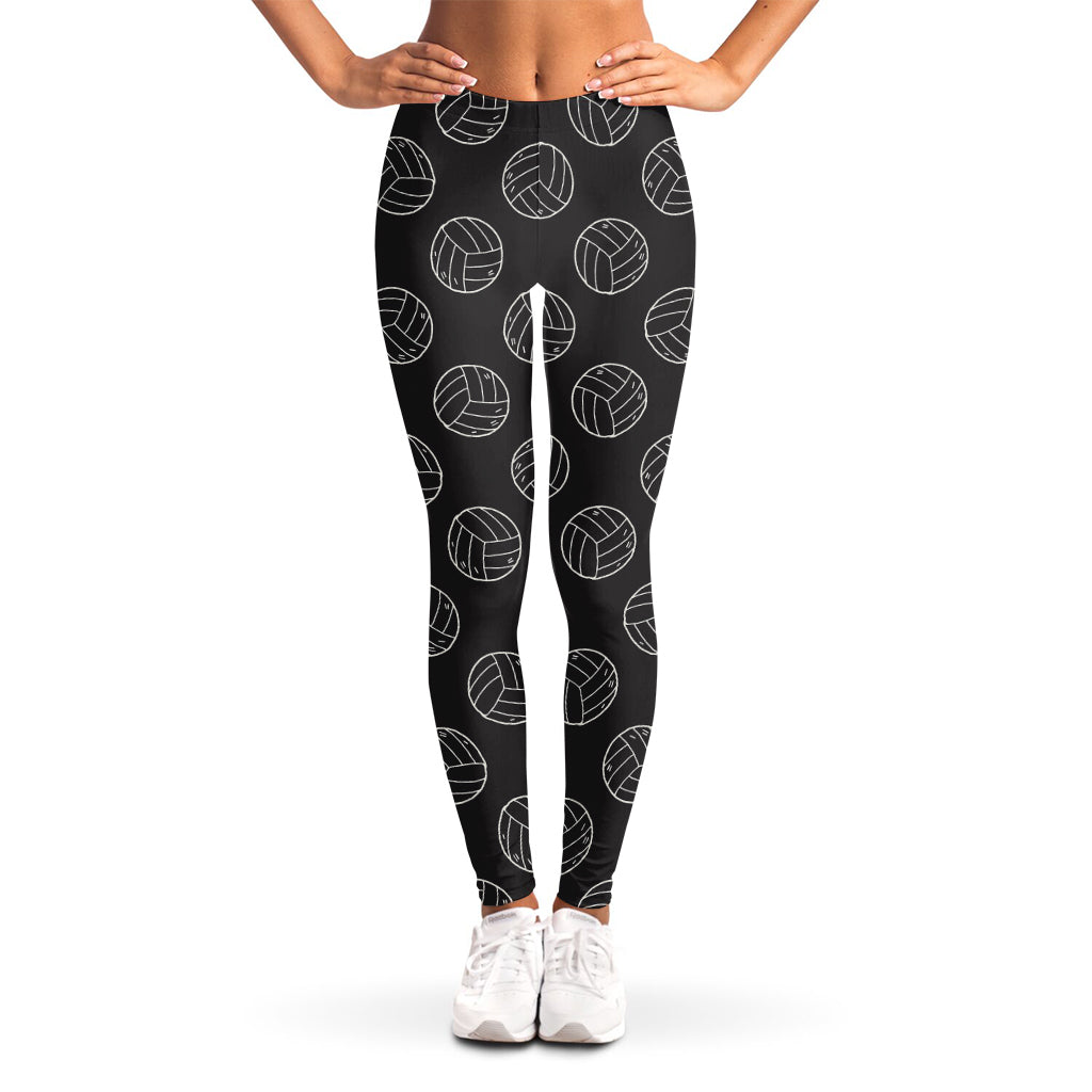 Black And White Volleyball Pattern Print Women's Leggings