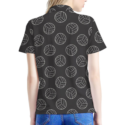 Black And White Volleyball Pattern Print Women's Polo Shirt