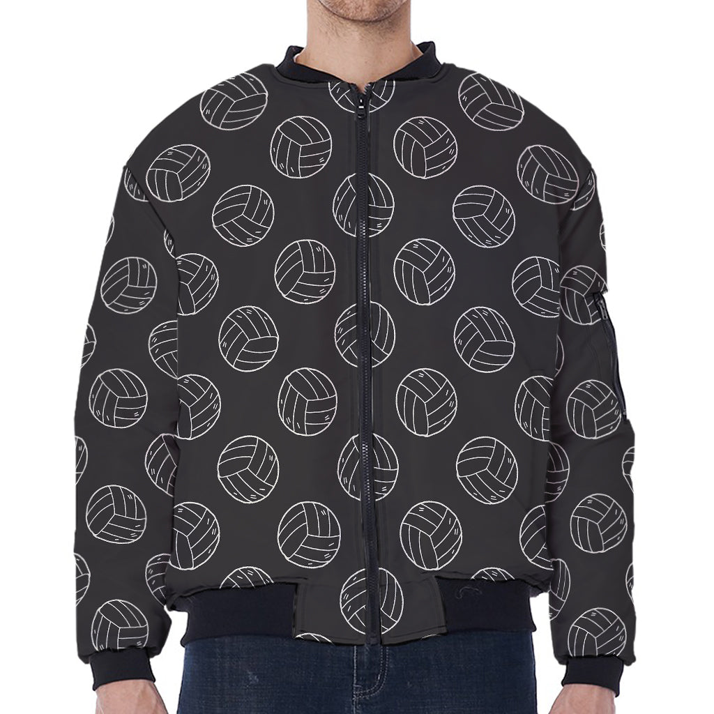 Black And White Volleyball Pattern Print Zip Sleeve Bomber Jacket