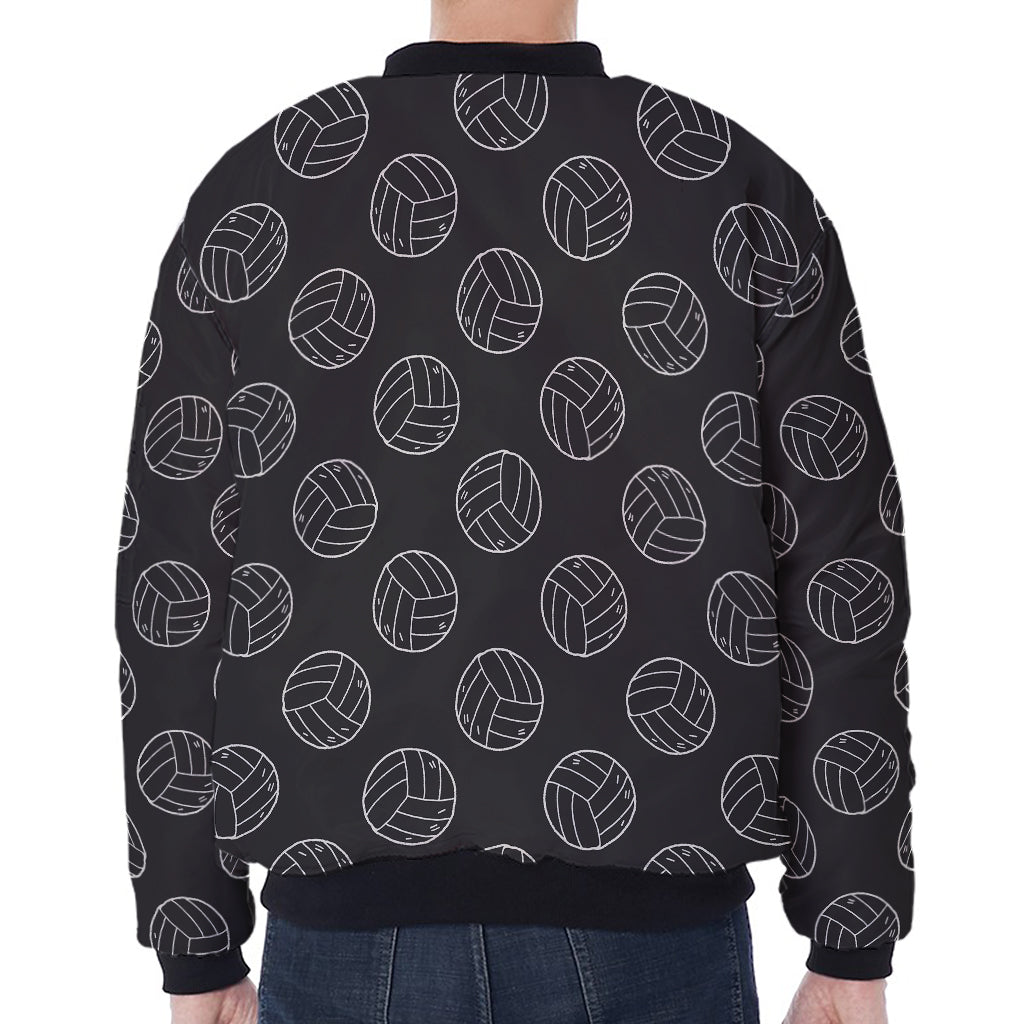 Black And White Volleyball Pattern Print Zip Sleeve Bomber Jacket
