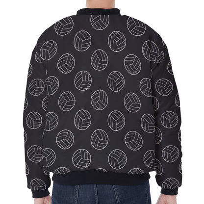 Black And White Volleyball Pattern Print Zip Sleeve Bomber Jacket