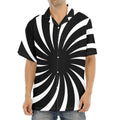 Black And White Vortex Swirl Print Aloha Shirt