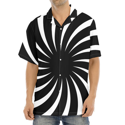 Black And White Vortex Swirl Print Aloha Shirt