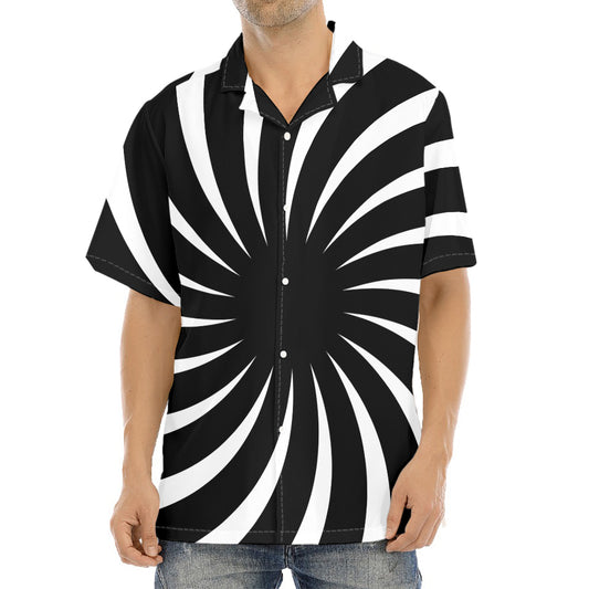 Black And White Vortex Swirl Print Aloha Shirt