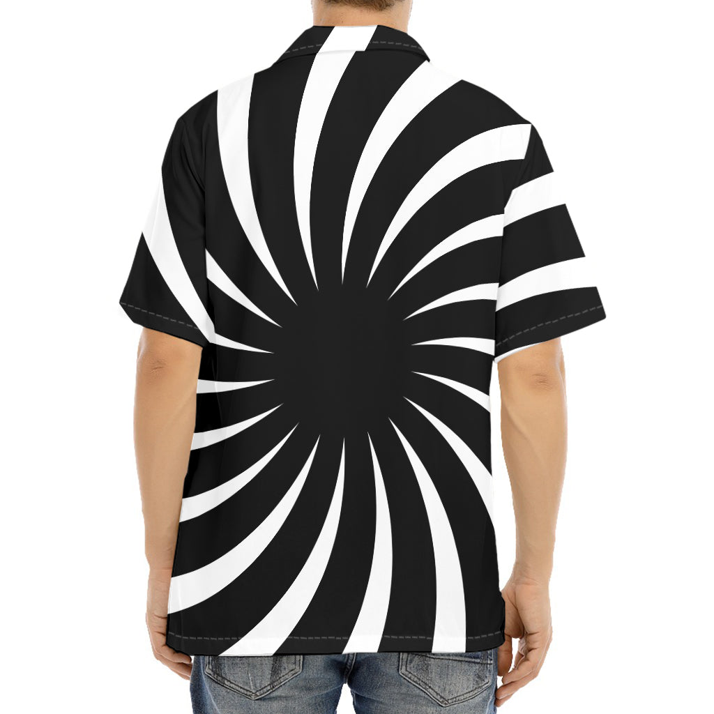 Black And White Vortex Swirl Print Aloha Shirt