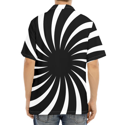 Black And White Vortex Swirl Print Aloha Shirt