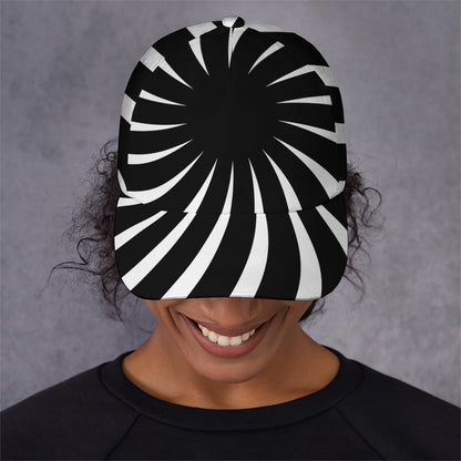 Black And White Vortex Swirl Print Baseball Cap