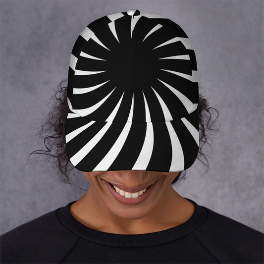 Black And White Vortex Swirl Print Baseball Cap