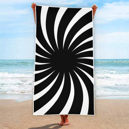 Black And White Vortex Swirl Print Beach Towel