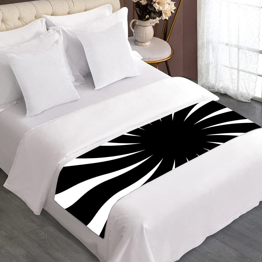 Black And White Vortex Swirl Print Bed Runner