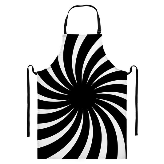Black And White Vortex Swirl Print Bib Apron With Pocket