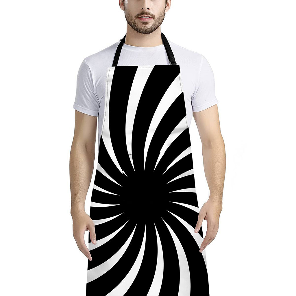 Black And White Vortex Swirl Print Bib Apron With Pocket