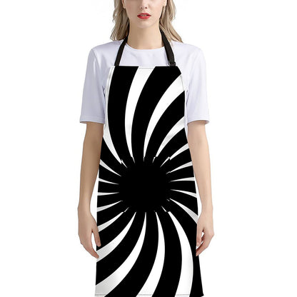 Black And White Vortex Swirl Print Bib Apron With Pocket