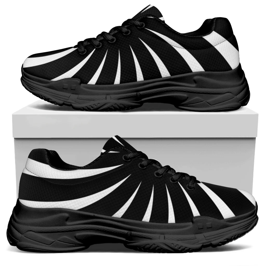 Black And White Vortex Swirl Print Black Chunky Shoes