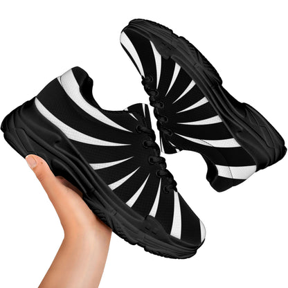 Black And White Vortex Swirl Print Black Chunky Shoes