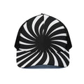 Black And White Vortex Swirl Print Black Mesh Trucker Hat