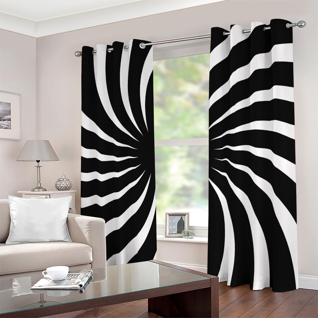 Black And White Vortex Swirl Print Blackout Grommet Curtains