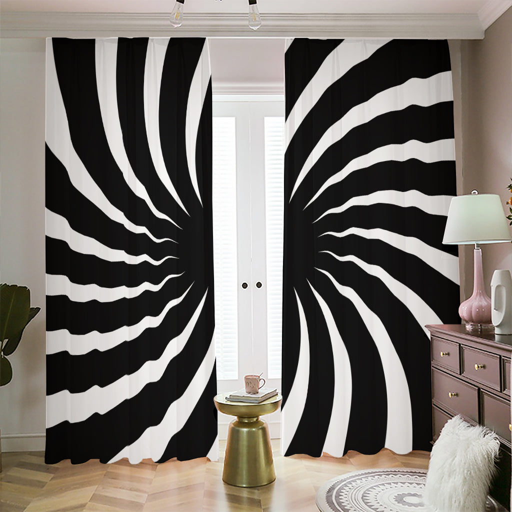 Black And White Vortex Swirl Print Blackout Pencil Pleat Curtains