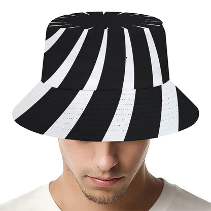 Black And White Vortex Swirl Print Bucket Hat