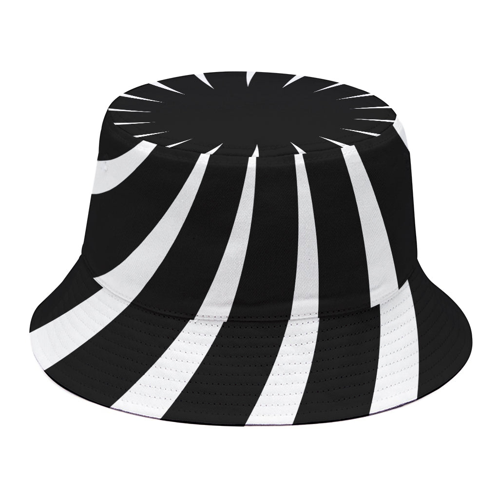Black And White Vortex Swirl Print Bucket Hat