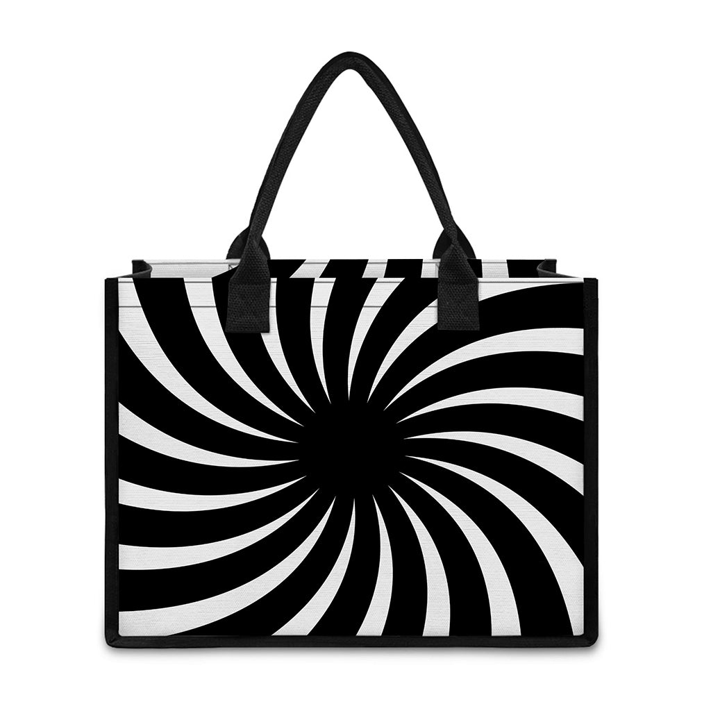 Black And White Vortex Swirl Print Canvas Tote Bag