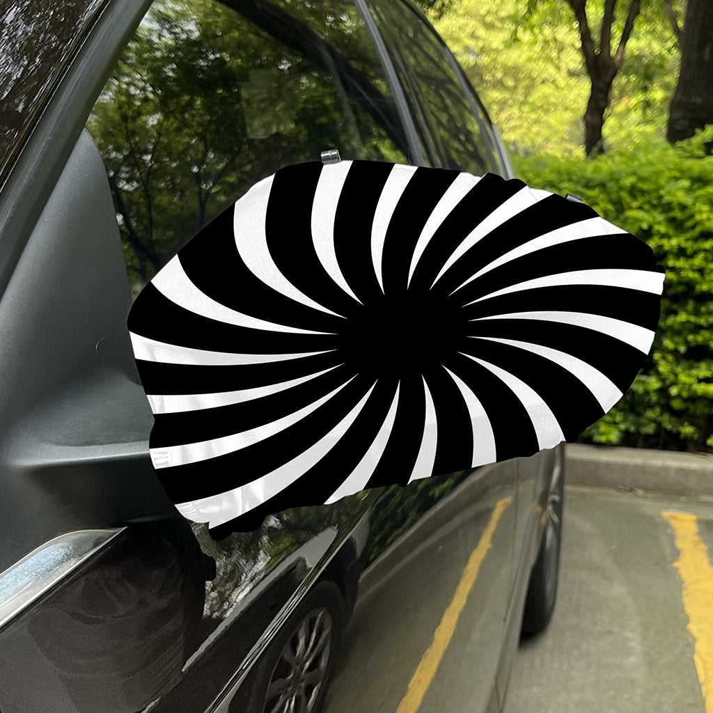 Black And White Vortex Swirl Print Car Side Mirror Covers