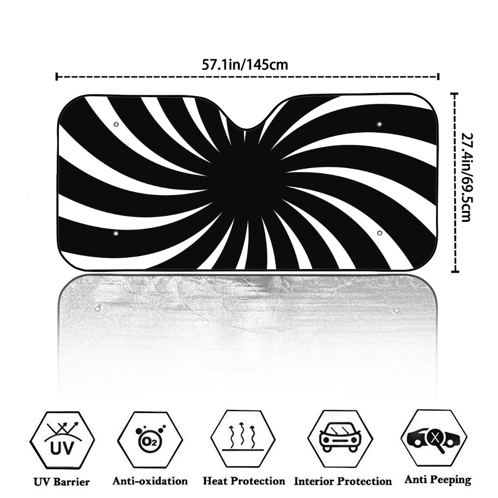 Black And White Vortex Swirl Print Car Windshield Sun Shade