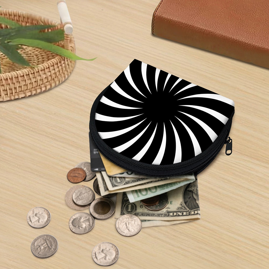 Black And White Vortex Swirl Print Coin Purse