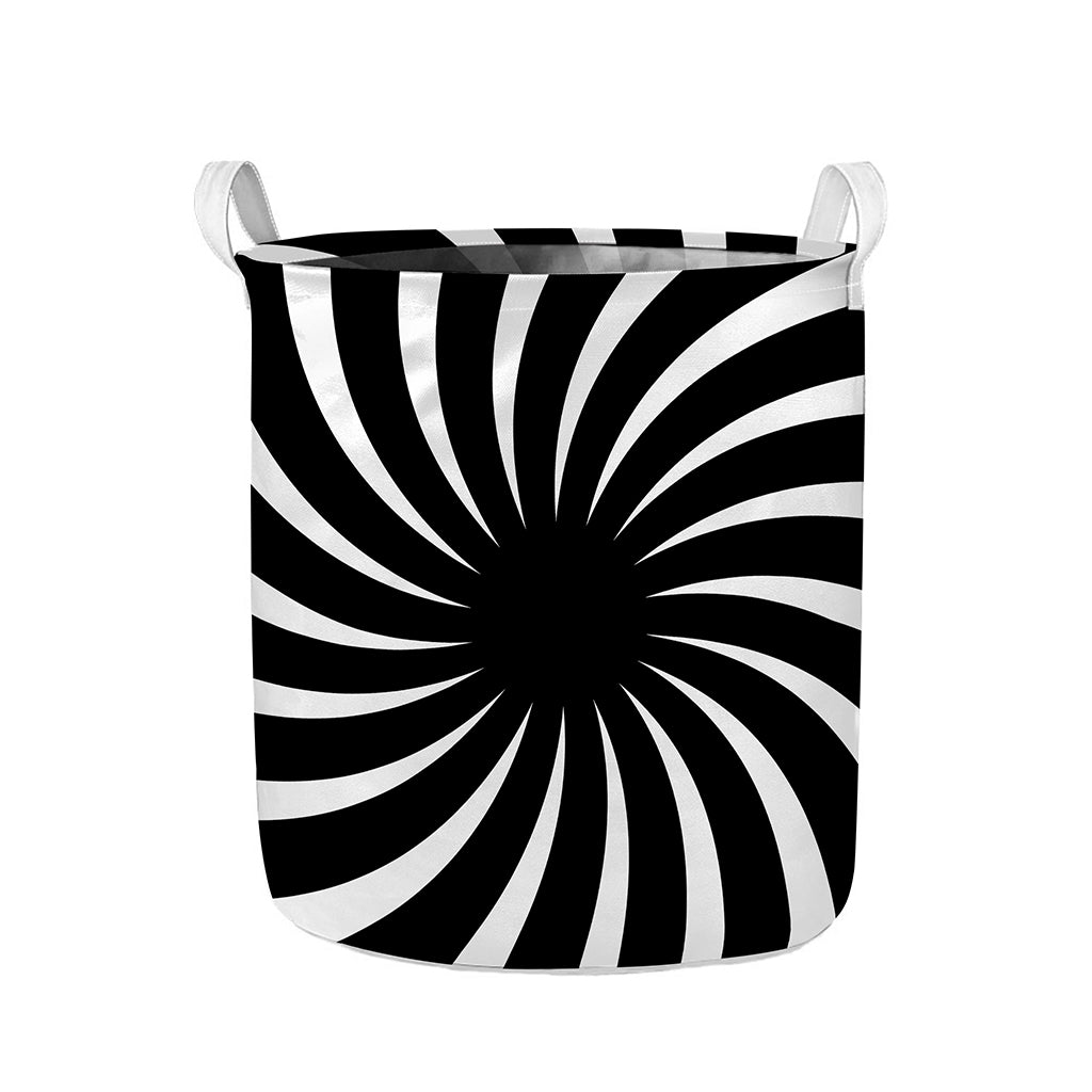Black And White Vortex Swirl Print Collapsible Laundry Basket